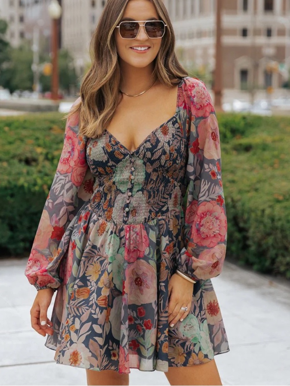 MAGNOLIA BOUTIQUE Floral Smocked Mini Dress